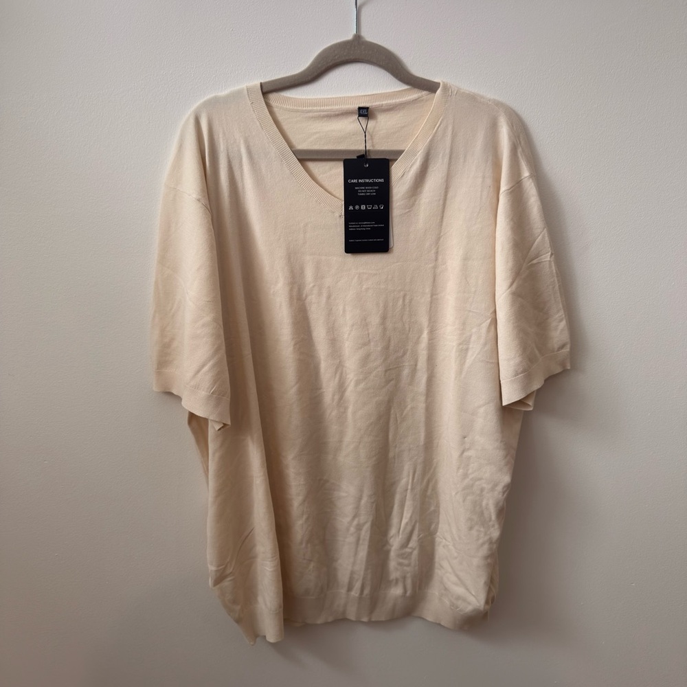 Cream V-Neck Oversized Top